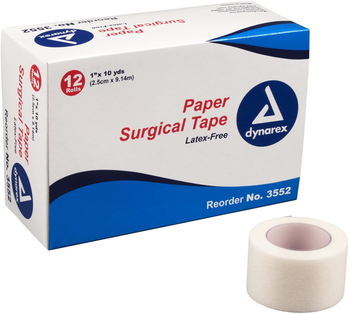 Dynarex 3552 1 in 10 yd White Porous Adhesive Surgical Tape - 12 Roll/Box 12 Box/Case Questions & Answers